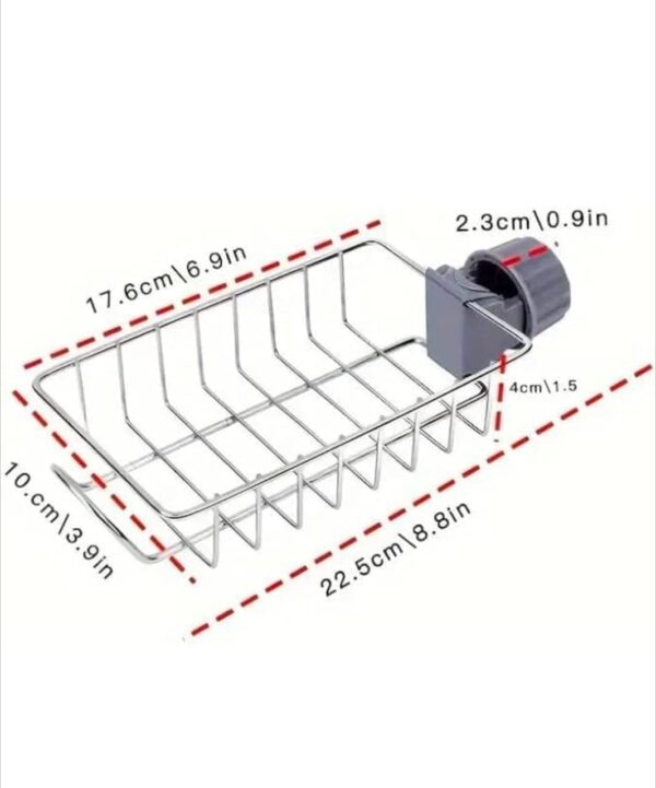 HappyHive Stainless Steel Sink Accessories Organizer, Tap Size Adapter Clips, Storage Rack, Practical Home Kitchen Drain Rack for Placing Soap, detergents, Scrub