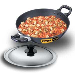 Hawkins Futura 2.5 Litre Deep Fry Pan, Non Stick Kadai Hawkins Futura 2.5 Litre Deep Fry Pan, Non Stick Kadai with Stainless Steel Lid, Round Bottom Kadhai, Black (NK25S)