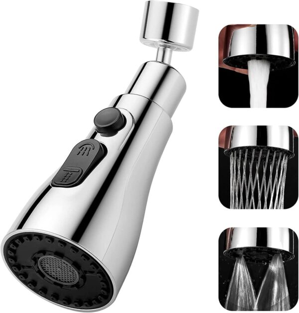 Heavy Duty 360° Rotating Tap Extension for Kitchen Sink | 2-Mode Splash Filter Kitchen Tap Extender | Flexible Chrome Water Faucet Attachment & Aerator with Universal Fitting, Silver