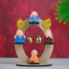 HindCraft Resin Buddha Monk Figurine Set – 4 Mini Monks on Wooden Stand with Bells | Baby Buddha for Spiritual Home or Office Decor | Ideal Gift & Décor