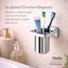 Hindware Stelo Tooth Brush Holder for Bathroom | 202-Grade Stainless Steel | Mirror Like Chrome Finish | Corrosion & Rust Resistant Toothbrush Holder | Dimension (mm): 125*112*99 | 1-year Warranty