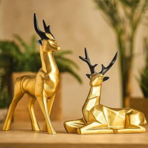 Home Decor, Set of 2 Deer Resin Showpieces Stunning Hiran Statue for Living Room Decor, Gift Items for Women, Aesthetic Room Decor, Office Desk Decorative Items (Gold)