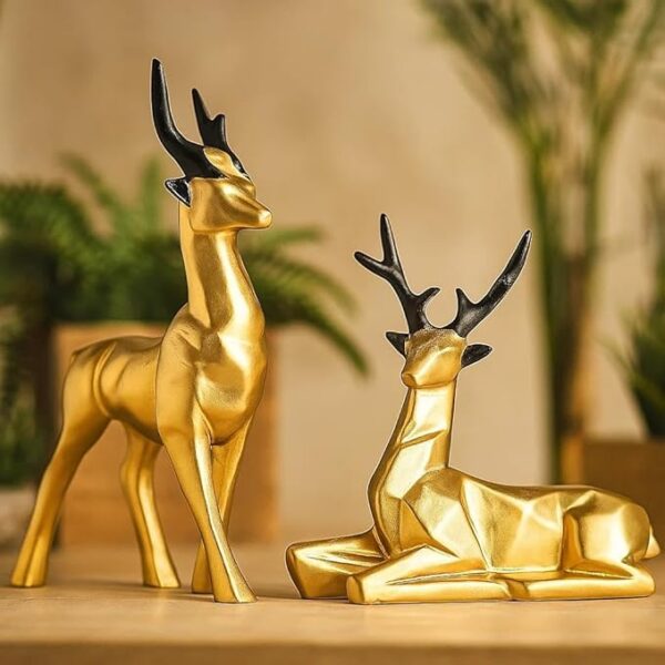 Home Decor, Set of 2 Deer Resin Showpieces Stunning Hiran Home Decor, Set of 2 Deer Resin Showpieces Stunning Hiran Statue for Living Room Decor, Gift Items for Women, Aesthetic Room Decor, Office Desk Decorative Items (Gold)