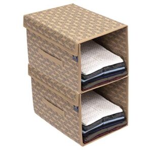 HomeStrap Non-Woven Printed Stackable Non Woven Shirt Organizer With Cover Lid(Beige)-Pack Of 2,34 X 44 X 19 Cm