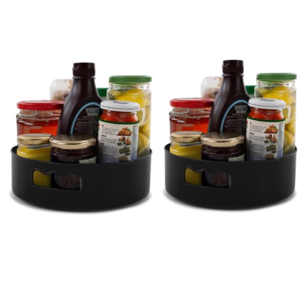 HomeWiz Multi-Purpose 360° Rotating Organizer Tray | Kitchen Accessories Items | Kitchen Organizer Rack | Kitchen Tools | Easy - Access Turntable for Spices, Storage | Black, Pack of 2