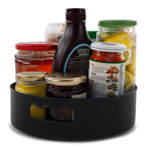 HomeWiz Multi-Purpose 360° Rotating Organizer Tray | Kitchen Accessories Items | Kitchen Organizer Rack | Kitchen Tools | Easy - Access Turntable for Spices, Storage | Black, Pack of 2