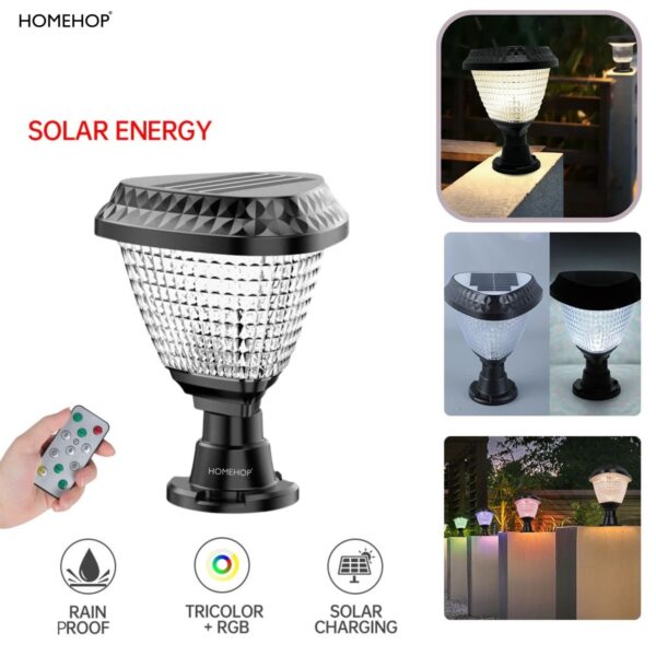 Homehop 10W LED Solar Gate Light for Outdoor Home Garden Main Entrance Compound Wall Pillar Waterproof Lamp Automatic with Remote Control (ABS, RGB, Triangle)