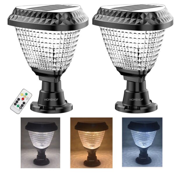 Homehop 10W Solar Led Main Gate Pillar Light for Home Homehop 10W Solar Led Main Gate Pillar Light for Home Outdoor Garden Waterproof Pillar Compound Wall Lights Decorative Automatic for Entrance Remote Control Lamp (ABS, Triangle, RGB,Pack of 2)