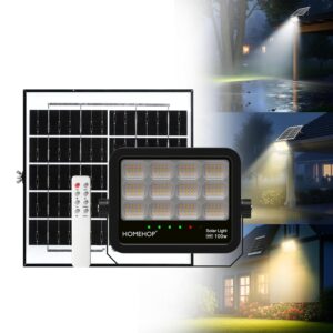 Homehop Solar Flood Light Outdoor Waterproof 100W LED Automatic Wireless Homehop Solar Flood Light Outdoor Waterproof 100W LED Automatic Wireless Wall Lamp for Home, Garden, Balcony, Courtyard, Porch and Patio (6Ah, ABS, 3 Colour)