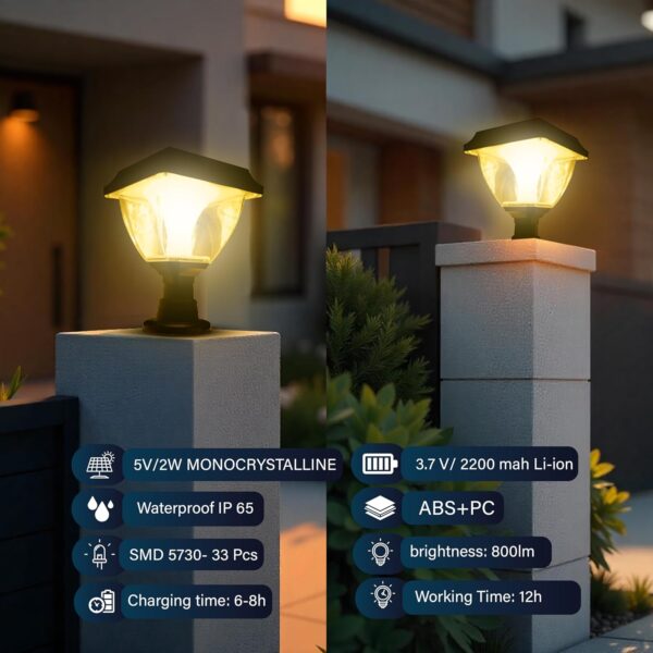 Homehop Solar Light Outdoor Home Waterproof Decorative Automatic Wireless LED Gate Lamps for Pillar, Boundary, Compound, Wall (ABS+PC, Multicolour)