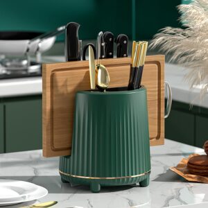House of Quirk Kitchen Utensil Holder for Countertop Chopping Board Holder Kitchen Organizer Cutlery Holder Caddy Crock Silverware Flatware Organizer (Green)