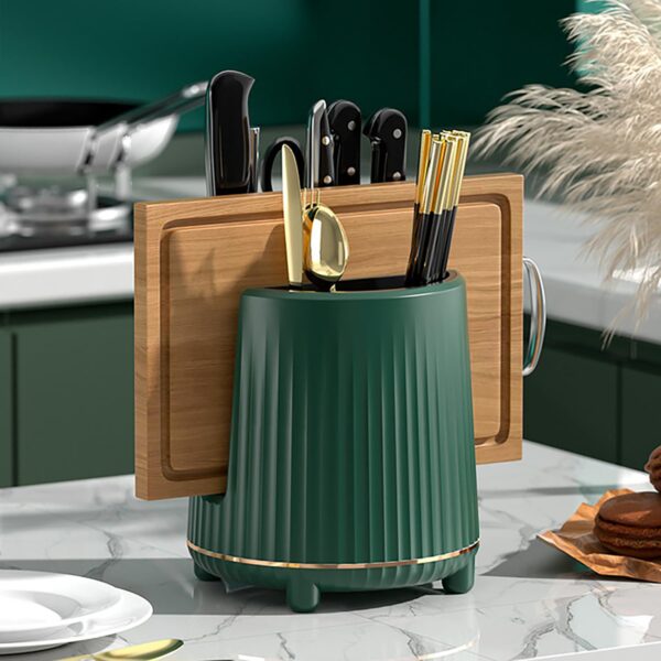 House of Quirk Kitchen Utensil Holder for Countertop Chopping Board Holder Kitchen Organizer Cutlery Holder Caddy Crock Silverware Flatware Organizer (Green)