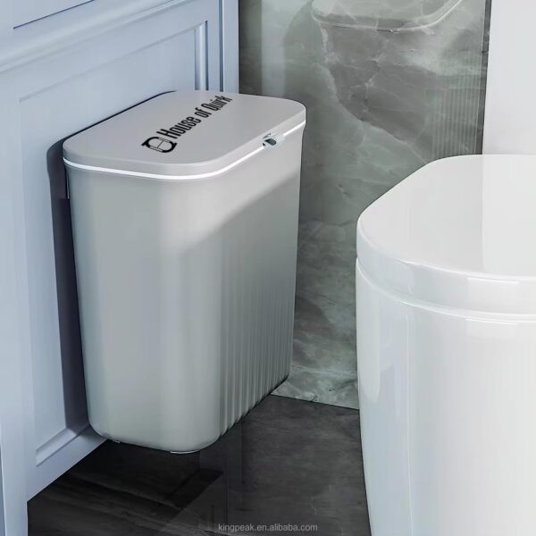 House of Quirk Plastic Hanging Trash Can With Lid, Double-Sided Open Design, Cabinet Door Hanging Wall Storage Bucket for Kitchen (9 Litre Grey)
