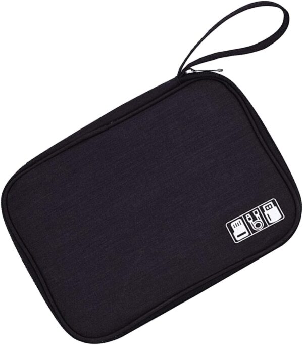 House of Quirk Polyester Electronic Accessories Pouch (Black_NEW_LINEN_GADGET_ORG_BLA-_-)