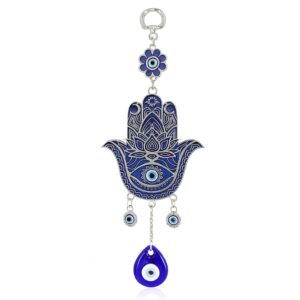 Humsa Hand Metal Evil Eye Hanging for Car Mirror Hanging Humsa Hand Metal Evil Eye Hanging for Car Mirror Hanging Protection | Good Luck Charm and Prosperity at Office and Home Decor Wall Hanging (9 inch.)