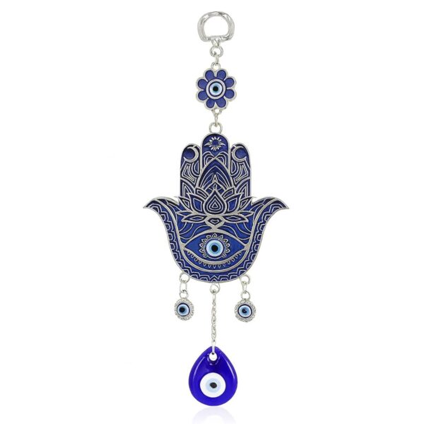Humsa Hand Metal Evil Eye Hanging for Car Mirror Hanging Humsa Hand Metal Evil Eye Hanging for Car Mirror Hanging Protection | Good Luck Charm and Prosperity at Office and Home Decor Wall Hanging (9 inch.)