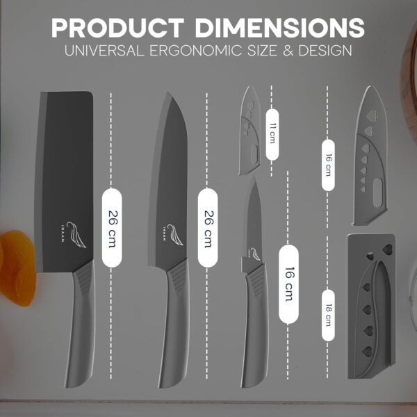 INAAM Professional Kitchen Knife Set with Cover, Set of 3PCS High Carbon Stainless Steel Knives Meat,Chef, with Non-Slip Coating,Premium Sharp Blade for Home Kitchen and Restaurant (Black)
