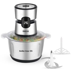 INALSA Bullet Inox SS Electric Chopper|Digital Display|500W Powerful Motor|2L 304 Stainless Steel Processing Bowl|4Layer SS Blades With Spatula|High-Performance Chopping|2-Yr Warranty (Bullet Inox SS)