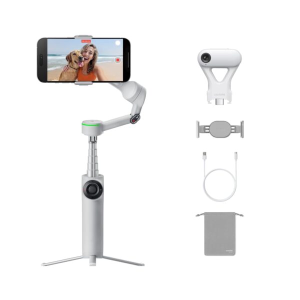 Insta360 Flow 2 Plus AI Tracker Bundle Grey - Foldable Insta360 Flow 2 Plus AI Tracker Bundle Grey - Foldable Phone Gimbal, AI Tracking with Any App, Multi-Person Tracking, Built-in Tripod, Remote Control, iPhone/Android Stabilizer, Travel & Vlog