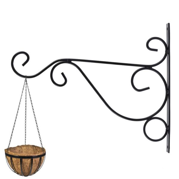 Iron Hooks for Lanterns, Planters, Bird Feeders & Coats – Indoor/Outdoor Wall Brackets – Heavy Duty Hanging Hooks for Home & Garden Decor (Black, Pack of 1)