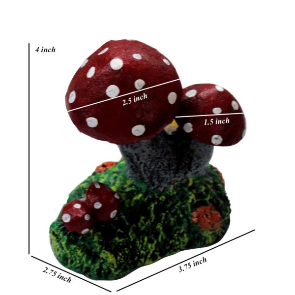 JAINSONS PET PRODUCTS Aquarium Mushroom Ornament with Air Stone, 4 Inch, Pack of 2, Red Polka Dot Resin Decoration with Moss Base for Fish Tank, Turtle Tank, Home and Garden Decor