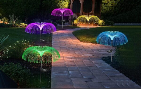 JELLYFISH Solar Light,7 Colour LED Charging Waterproof String &,Fountaine Solar Light Fairy StakesLight, 2 Lighting Modes For Outdoor Yard Pathway Patio Garden Lawn Decorations (Set of-2)