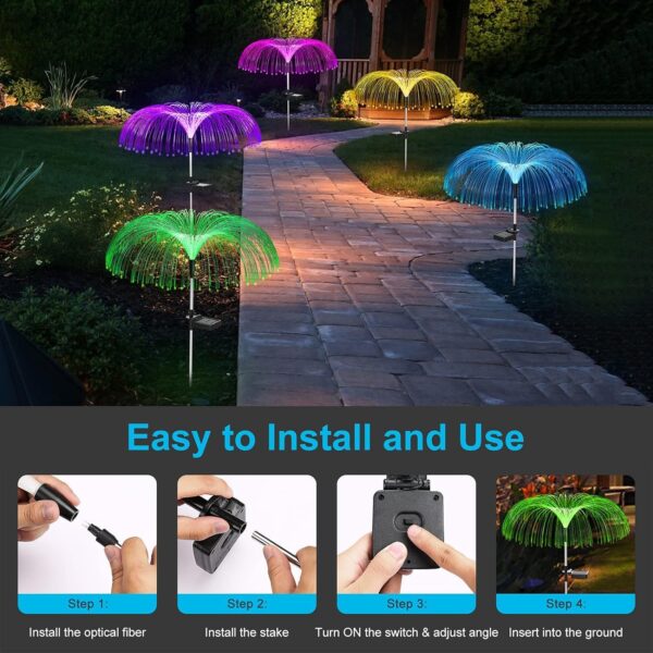 JELLYFISH Solar Light,7 Colour LED Charging Waterproof String &,Fountaine Solar Light Fairy StakesLight, 2 Lighting Modes For Outdoor Yard Pathway Patio Garden Lawn Decorations (Set of-2)