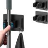 JIALTO 1 PCS Adhesive Broom Holder Wall Mounted – Stainless Steel Mop Holder for Bathroom & Kitchen, No Drill Wall Organizer for Broom Stick, Cleaning Tools Hanger