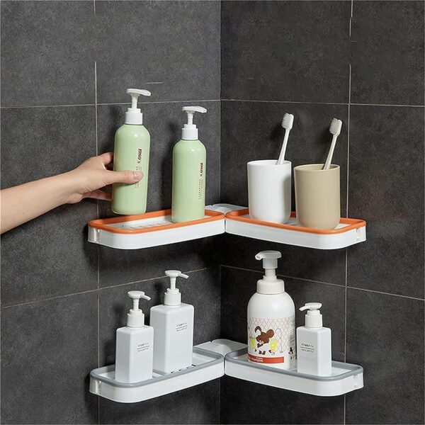 JIALTO 1 Pcs Bathroom Accessories Adhesive Wall Shelves Foldable Corner Shelf, Bathroom Shelf for Wall Mounted Soap Holder for Bathroom Organiser - Orange
