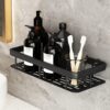 JIALTO 1 Pcs Bathroom Accessories - Multipurpose Aluminium Bathroom Shelf for Wall | Self-Adhesive Wall Mounted Bathroom Organiser Without Drill | 1 Pcs Black Bathroom Shelf | Bathroom Rack (Black)