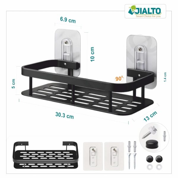 JIALTO 1 Pcs Bathroom Accessories - Multipurpose Aluminium Bathroom Shelf for Wall | Self-Adhesive Wall Mounted Bathroom Organiser Without Drill | 1 Pcs Black Bathroom Shelf | Bathroom Rack (Black)
