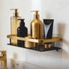 JIALTO 1 Pcs Bathroom Shelf for Wall | Gold Aluminum JIALTO 1 Pcs Bathroom Shelf for Wall | Gold Aluminum Bathroom Organiser | Wall Mounted Bathroom Shelves | Large Capacity Adhesive Bathroom Shelf & Rack for Bathroom Accessories (Gold)