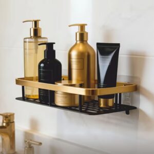 JIALTO 1 Pcs Bathroom Shelf for Wall | Gold Aluminum JIALTO 1 Pcs Bathroom Shelf for Wall | Gold Aluminum Bathroom Organiser | Wall Mounted Bathroom Shelves | Large Capacity Adhesive Bathroom Shelf & Rack for Bathroom Accessories (Gold)
