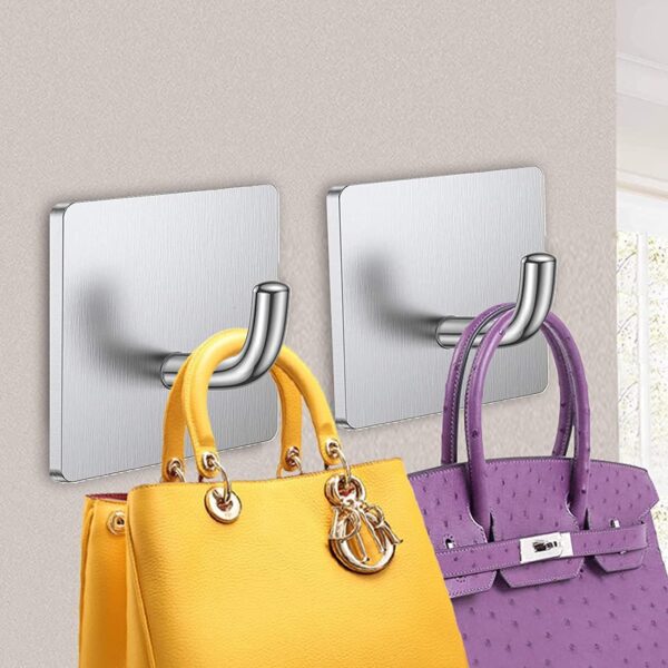 JIALTO 2 Pcs Heavy Duty Stainless Steel SUS 304 Adhesive Wall Hooks - Multipurpose, Waterproof, and Stylish Hooks for Bathroom, Kitchen, and More
