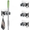 JIALTO 3 Pcs Adhesive Mop Holder and Broom Holder Wall JIALTO 3 Pcs Adhesive Mop Holder and Broom Holder Wall Mounted Stainless Steel | Heavy Duty Mop & Broom Organizer with Hooks | Adhesive Storage Rack for Kitchen, Bathroom & Garage (Silver, 3)