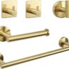 JIALTO 5-Piece Bathroom Towel Holder | Towel Rod | Toilet JIALTO 5-Piece Bathroom Towel Holder | Towel Rod | Toilet Roll Stand | Wall Mounted Bathroom Fittings Full Set – 16 Inch Hand Towel Bar | Toilet Paper Holder | Adhesive Hooks (Gold, 5 - Pieces Set)