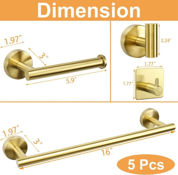 JIALTO-5-Piece-Bathroom-Towel-Holder-Towel-Rod-Toilet-Roll-Stand-Wall-Mounted-Bathroom-Fittings-Full-Set-–-16-Inch-Hand-Towel-Bar-Toilet-Paper-Holder-Adhesive-Hooks-Gold-5-Pieces-Set.jpg JIALTO 5-Piece Bathroom Towel Holder | Towel Rod | Toilet Roll Stand | Wall Mounted Bathroom Fittings Full Set – 16 Inch Hand Towel Bar | Toilet Paper Holder | Adhesive Hooks (Gold, 5 - Pieces Set)