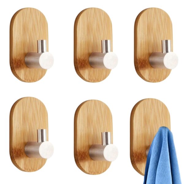 JIALTO 6 pcs Wooden Bathroom and Kitchen Hook, Self Adhesive JIALTO 6 pcs Wooden Bathroom and Kitchen Hook, Self Adhesive Wall Hook - Essential Bathroom Accessories, Stylish Home Decor Items, Durable Kitchen Accessories Items (Rectangle Silver Wooden)