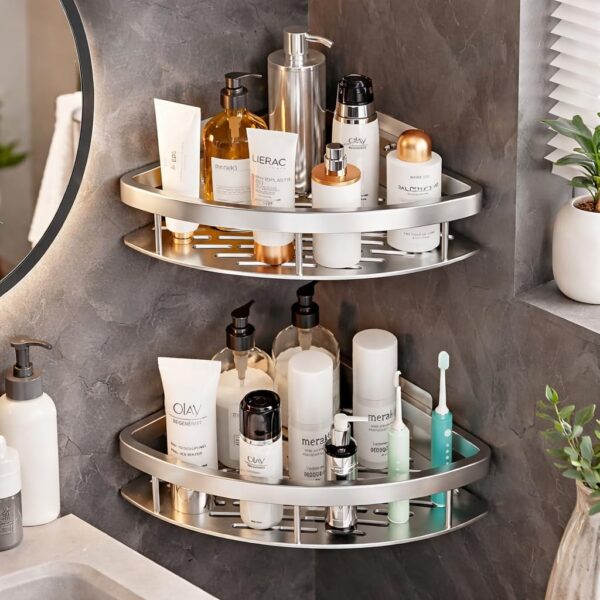 JIALTO Aluminum Bathroom Shelf for Wall– Gold Wall Mounted Bathroom JIALTO Aluminum Bathroom Shelf for Wall– Gold Wall Mounted Bathroom Organizer Rack, Adhesive No Drill Bathroom Shelf for Shampoo, Soap & Accessories, Large Capacity Bathroom Storage Rack (1 Pc)
