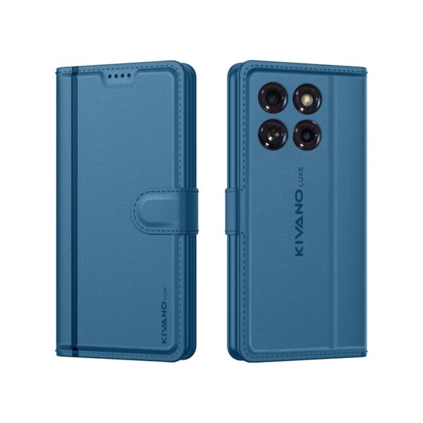 KIVANO LUXE® Compatible for Motorola Edge 60 Pro 5G Luxury KIVANO LUXE® Compatible for Motorola Edge 60 Pro 5G Luxury Handmade Leather Magnetic Flip Folio Case | Card Holder & Kickstand | Slim Protective Cover | Unisex - Blue