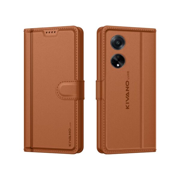 KIVANO LUXE® Compatible for Oppo F23 5G Luxury Handmade Leather Magnetic Flip Folio Case | Card Holder & Kickstand | Slim Protective Cover | Unisex - Brown