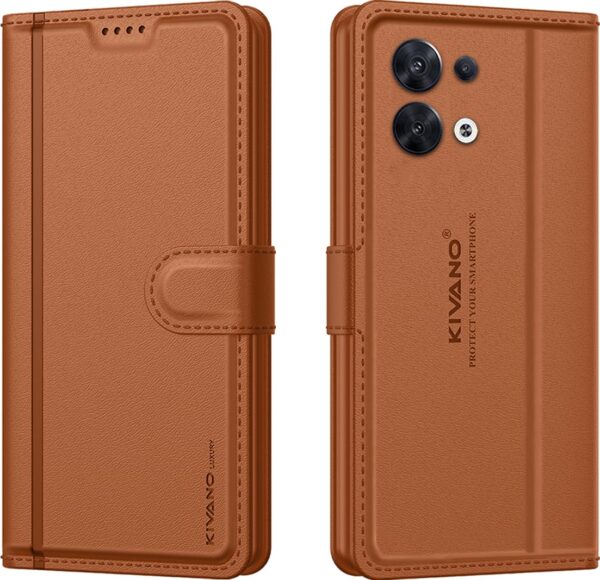 KIVANO LUXE® Compatible for Oppo Reno 8 5G Luxury Handmade KIVANO LUXE® Compatible for Oppo Reno 8 5G Luxury Handmade Leather Magnetic Flip Folio Case | Card Holder & Kickstand | Slim Protective Cover | Unisex - Brown