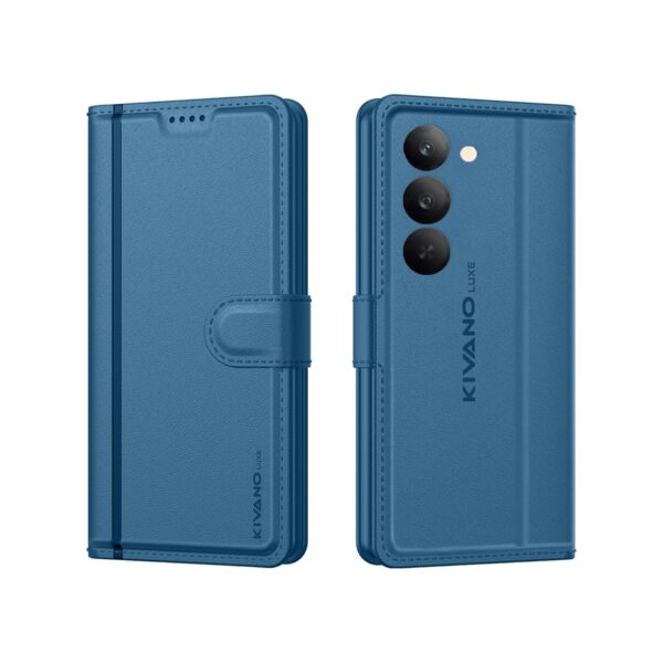KIVANO LUXE® Compatible for Realme Narzo 80 Lite 5G / KIVANO LUXE® Compatible for Realme Narzo 80 Lite 5G / Realme C73 5G / Realme C75 5G Luxury Handmade Leather Magnetic Flip Folio Case | Card Holder & Kickstand | Slim Protective Cover | Unisex - Blue