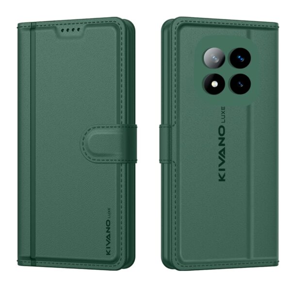 KIVANO LUXE® Compatible for Redmi Note 14 Pro Plus 5G KIVANO LUXE® Compatible for Redmi Note 14 Pro Plus 5G Luxury Handmade Leather Magnetic Flip Folio Case | Card Holder & Kickstand | Slim Protective Cover | Unisex - Green