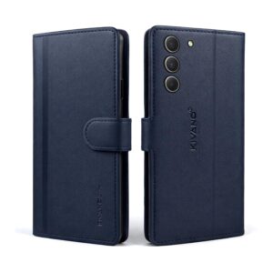 KIVANO LUXE® Compatible for Samsung Galaxy S21 FE 5G Luxury Handmade Leather Magnetic Flip Folio Case | Card Holder & Kickstand | Slim Protective Cover | Unisex - Blue