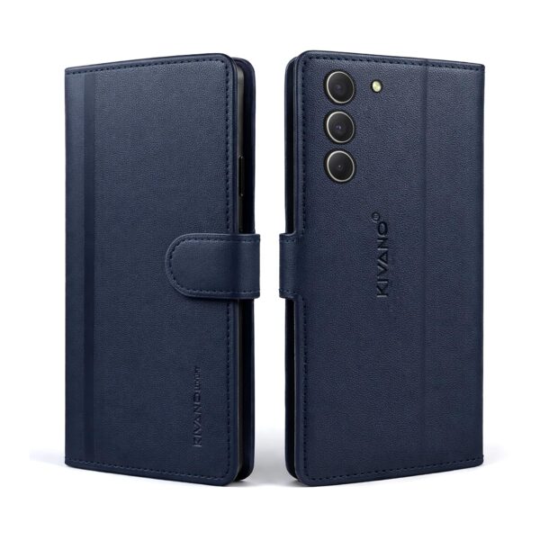 KIVANO LUXE® Compatible for Samsung Galaxy S21 FE 5G Luxury Handmade Leather Magnetic Flip Folio Case | Card Holder & Kickstand | Slim Protective Cover | Unisex - Blue