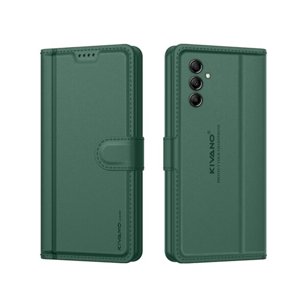KIVANO LUXE® Compatible with Samsung Galaxy A14 5G Artisanal Leather KIVANO LUXE® Compatible with Samsung Galaxy A14 5G Artisanal Leather Wallet Case with Card Holder for Men Women, Magnetic Flip Folio Cover with Stand RFID Blocking Cell Case (Emerald Green)