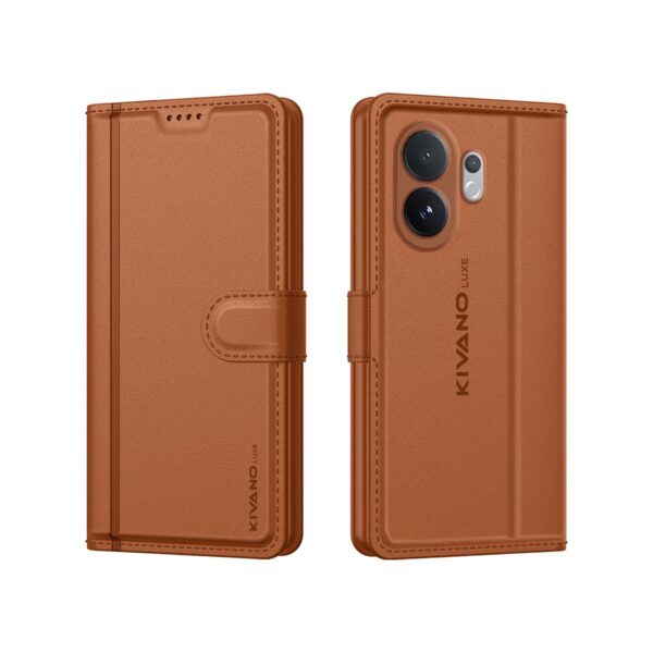 KIVANO LUXE® for Vivo V60E 5G / Vivo T4 Pro 5G / Vivo V60 5G Luxury Handmade Leather Magnetic Flip Folio Case | Card Holder & Kickstand | Slim Protective Cover | Unisex - Brown
