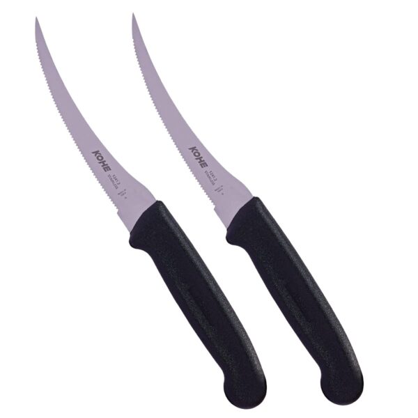 KOHE Utility Kitchen Stainless Steel Knife (Serrated, Green Color, Pack of 2) for Fruits & Vegetables (Tomato Knife Serrated 1241.2 Black)