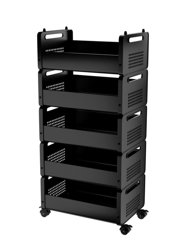 KWER 5-Tier Rolling Storage Cart with Wheels – Multi-Purpose Organizer for Kitchen, Bathroom, Kids’ Room & Office – Metal Utility Basket Rack (Black)